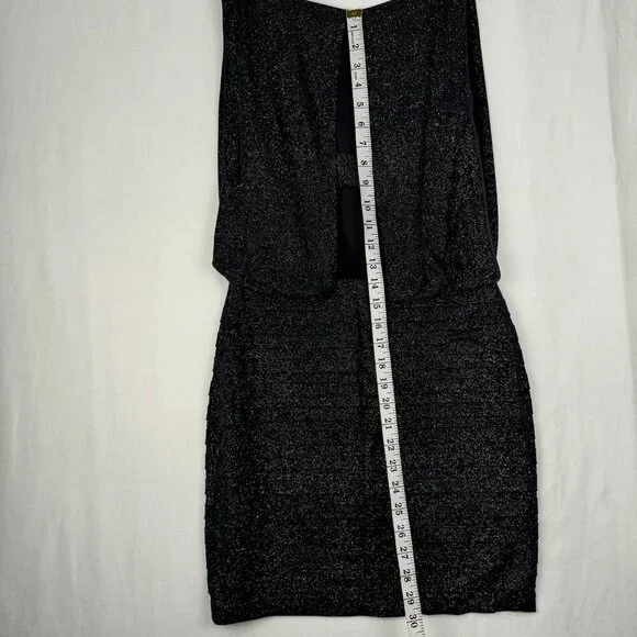 Xscape Sexy Mini Cocktail Dress Charcoal Glitter Cutout Back Bodycon Lined SZ 4 - Picture 9 of 16